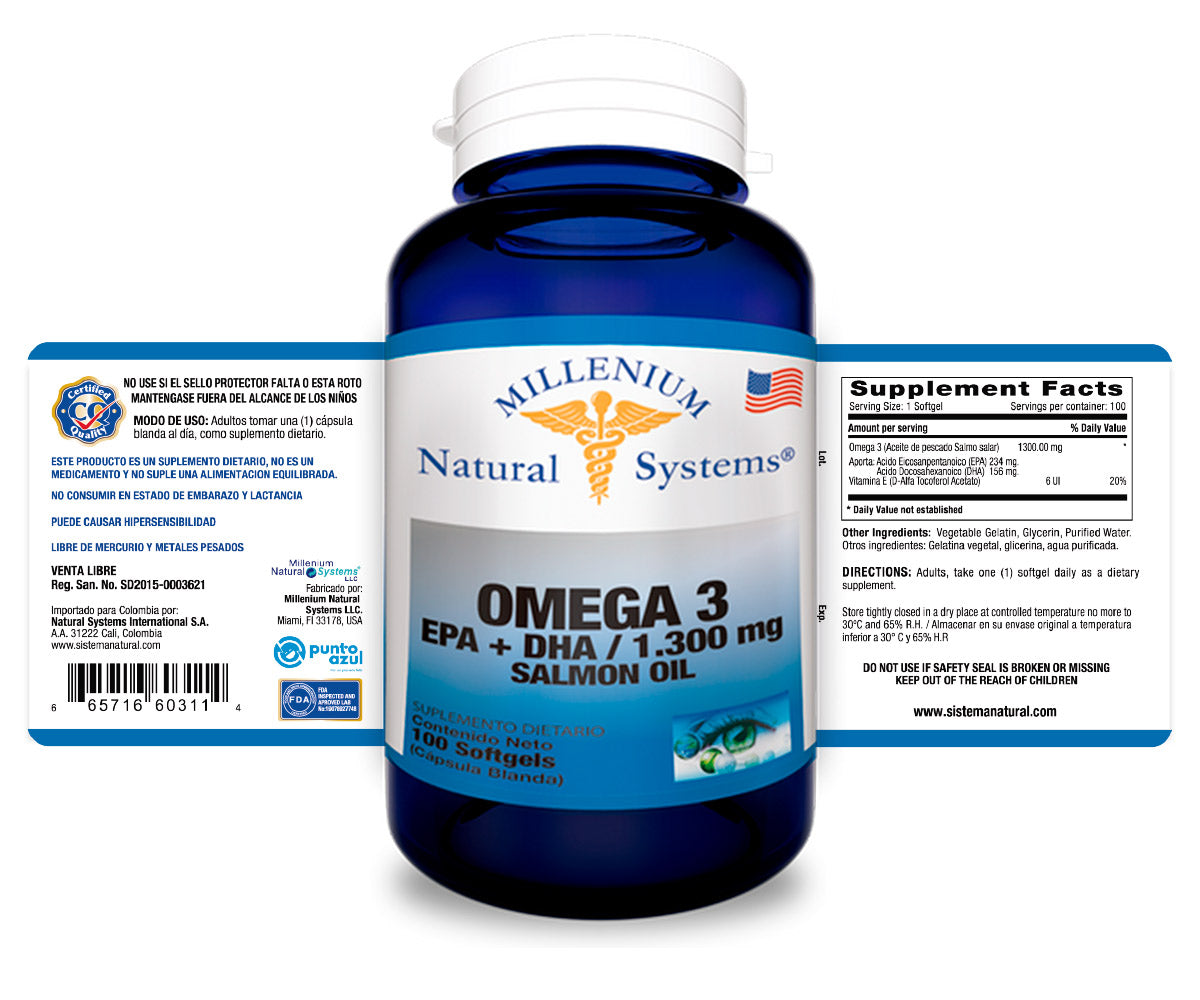 Omega 3 EPA + DHA 1300 mg x 100 Softgels